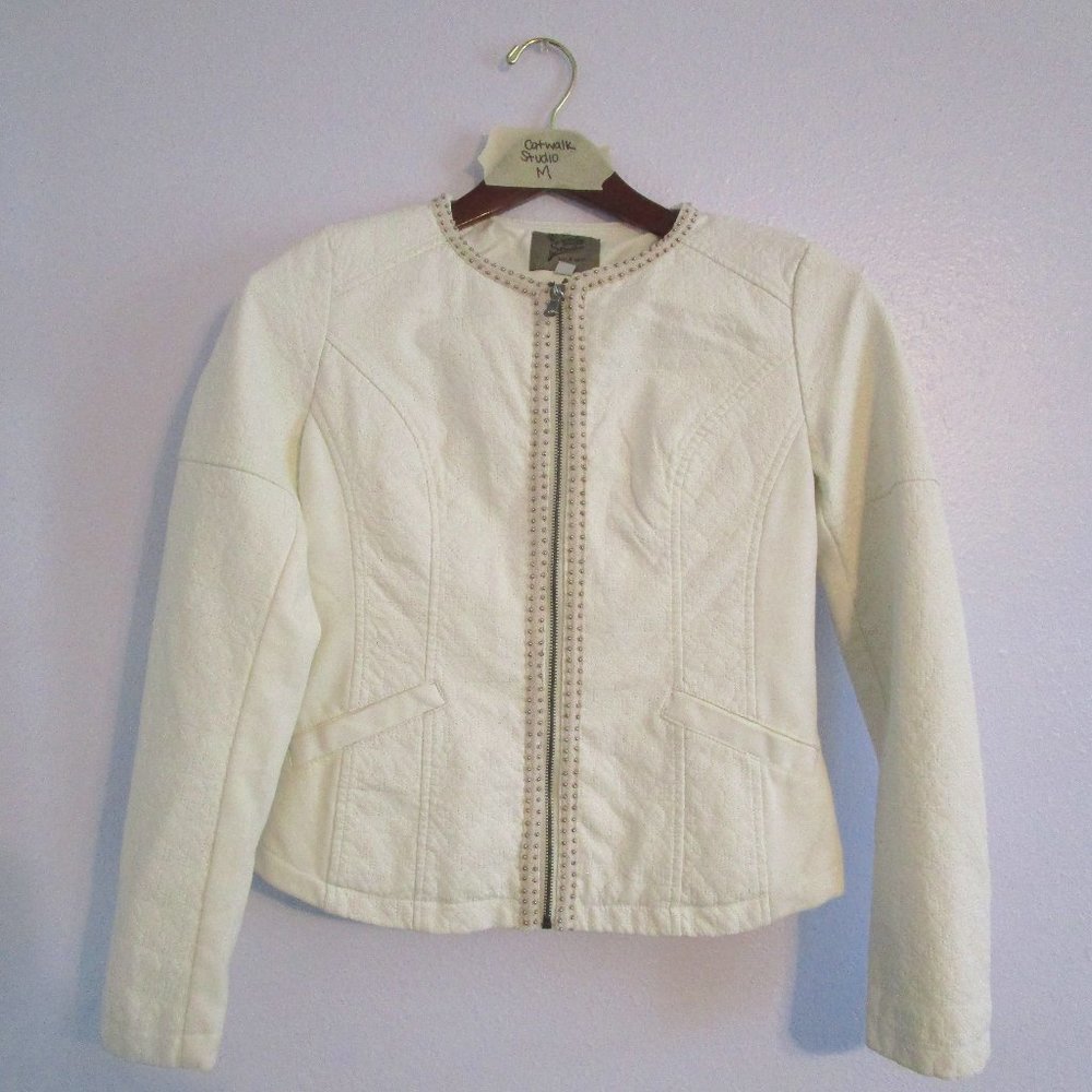 White Zip-Up Jacket faux leather